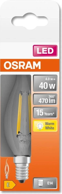 Світлодіодна лампа OSRAM Star Classic BA40 Filament 3.4 Вт 827 Clear E14 (4099854468810) - зображення 2