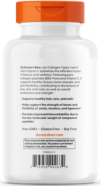 Колаген Doctors Best 1 і 3 типу з вітаміном С Types 1 and 3 with Peptan 240 капсул ARE-576101 - зображення 2