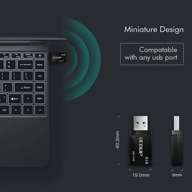 Двухдиапазонный высокоскоростной WiFi адаптер EDUP 1300 Мбит/с USB3.0 2.4GHz - 5GHz RTL8812BU - изображение 3
