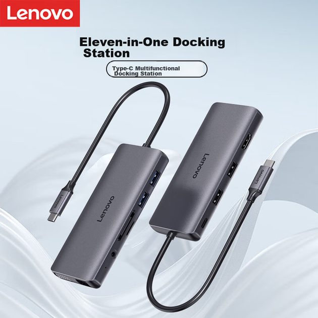 USB-хаб Lenovo 0801Pro 11-в-1 Type-C PD, USB 3.0, HDMI, VGA, Ethernet, кардрідер - зображення 2