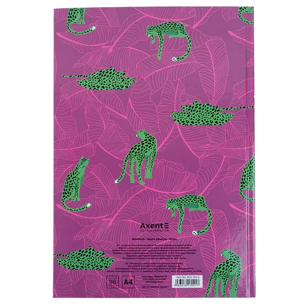 Книга записная Axent Leopard А4, 96 листов, клетка, розовая 8422-555-A - изображение 4