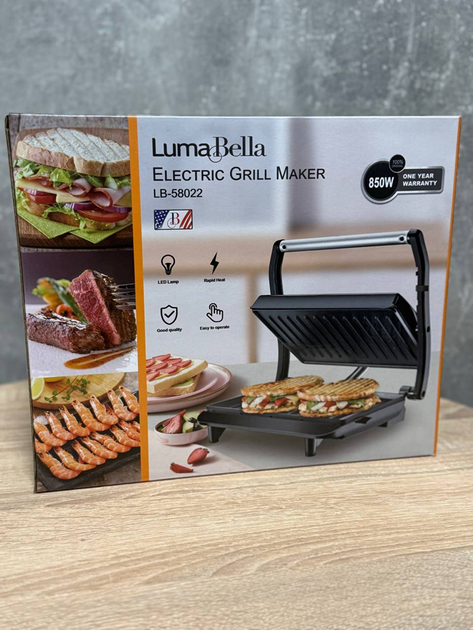 Гриль электрический прижимной Luma Bella LB-58022 антипригарное покрытие для мяса овощей сэндвичей 850Вт Черный с серым - изображение 5