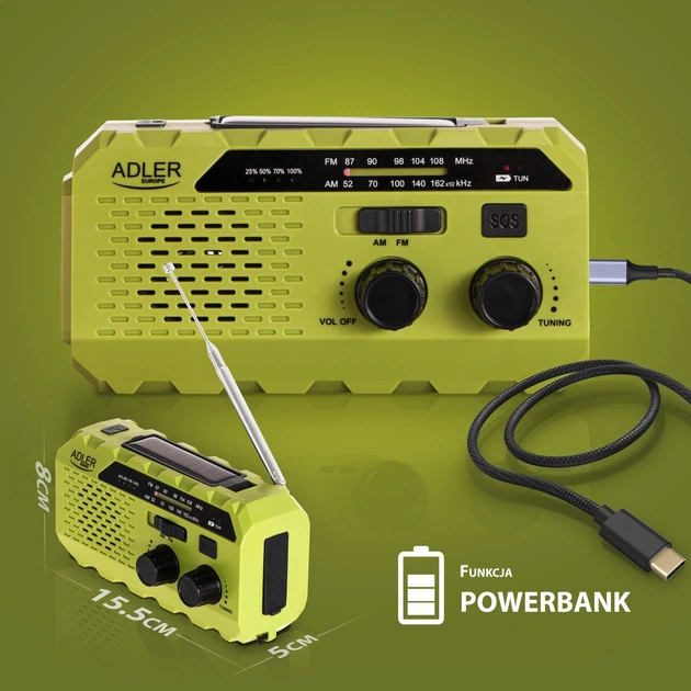 Odbiornik radiowy Adler AD 1197 solarne z korbką ręczną Green (5905575909367) - obraz 14