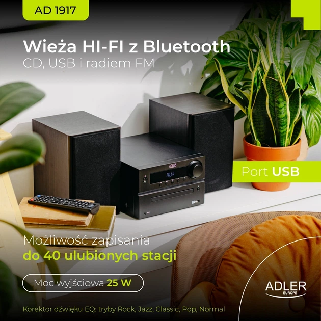 Miniwieża Adler AD 1917 HI-FI z Bluetooth, CD, USB i FM (5905575908964) - obraz 9