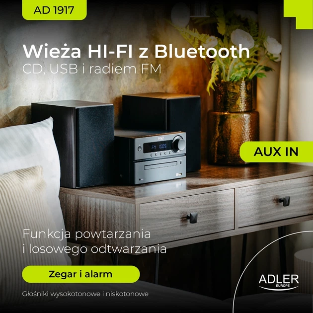 Miniwieża Adler AD 1917 HI-FI z Bluetooth, CD, USB i FM (5905575908964) - obraz 10