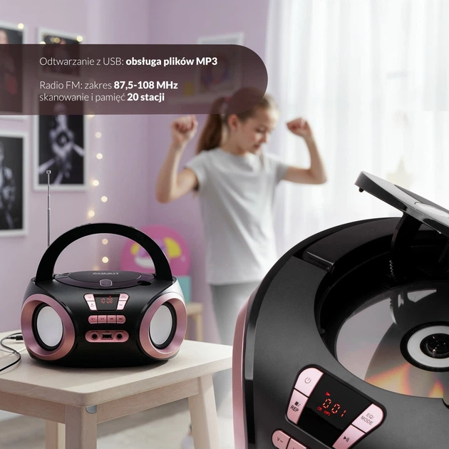 Odbiornik radiowy Adler AD 1181 FM Boombox CD-MP3 Black (5905575909022) - obraz 10