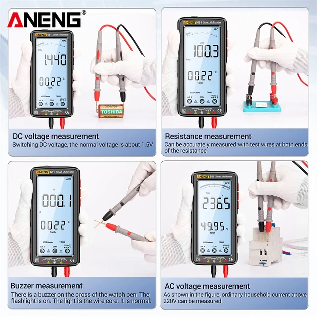 Автоматичний цифровий мультиметр тестер ANENG 681 black - зображення 6