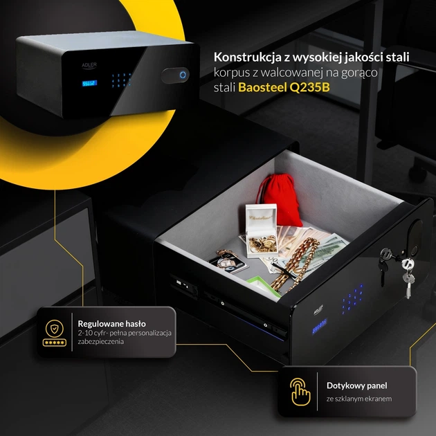 Сейф-шухляда Adler AD 1044 із сенсорною панеллю та зчитувачем відбитків пальців (5905575910639) - зображення 12