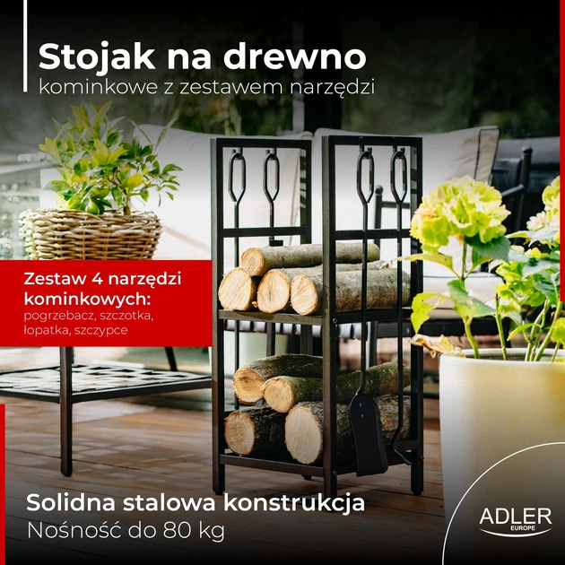 Stojak na drewno kominkowe Adler AD 6815 z zestawem narzędzi (5905575909404) - obraz 8