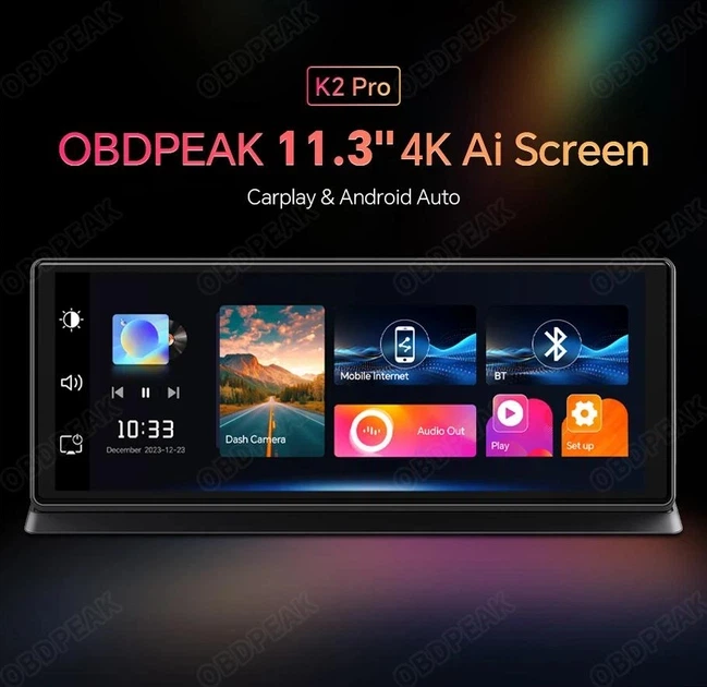 Автомагнітола '11.3 дюйм OBDPEAK K2 Pro + задня камера + GPS модуль (Apple CarPlay&Android Auto) - зображення 2