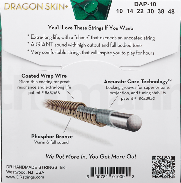 Струны для акустической гитары DR DAP-10 Dragon Skin Coated 10/48 - изображение 2