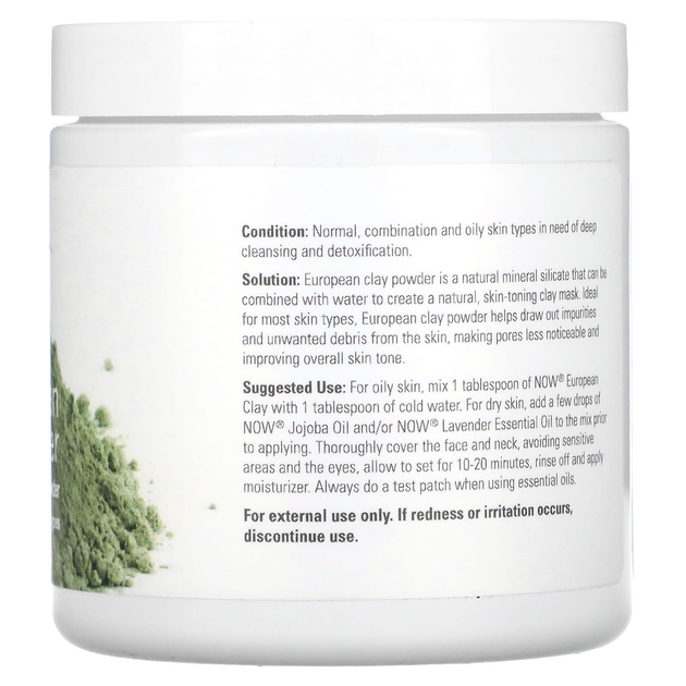 Европейская глина для лица NOW Foods, Solutions "European Clay Powder" в порошке (170 г) - изображение 2