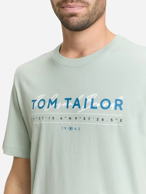 Футболка хлопковая длинная мужская Tom Tailor 1050136-12792 S Soft Greyish Green с принтом (4069403121190) - изображение 4