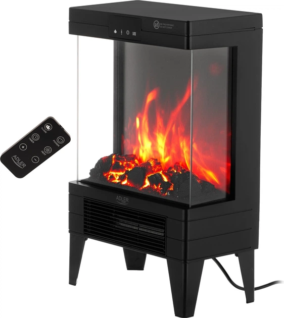 Kominek elektryczny Adler AD 7755 LED 1000 W/2000 W z pilotem i efektem 3D płomienia (5905575910066) - obraz 7