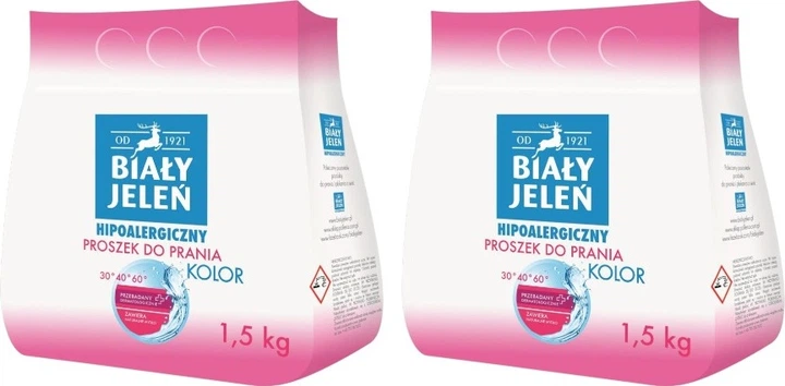 Proszek do prania Biały Jeleń hipoalergiczny do koloru 2 x 1.5 kg (5900133005949/2) - obraz 1