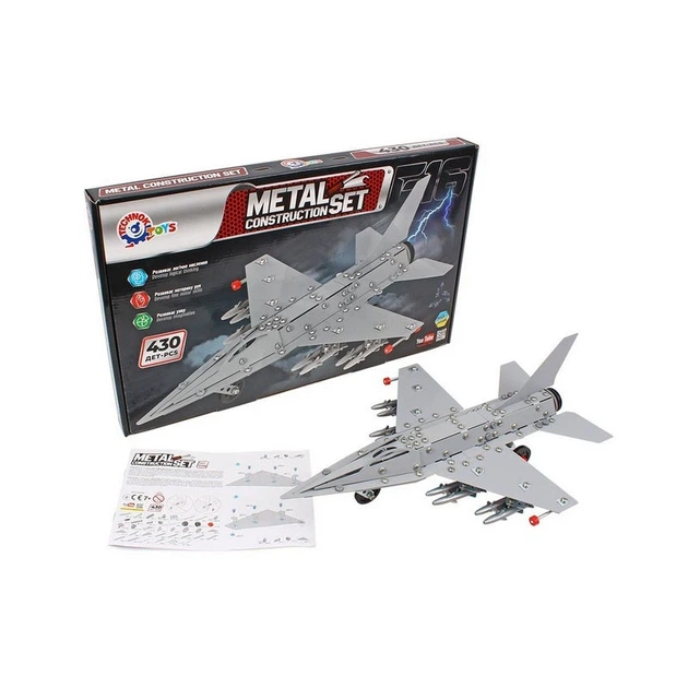 Дитячий металевий конструктор "Винищувач F16" 9598TXK 430 деталей - зображення 5