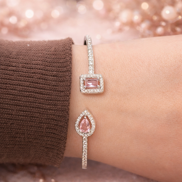 Браслет Квадрат-Крапля Silver-Pink - зображення 2