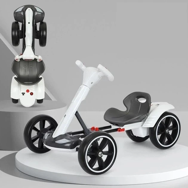 Детский электромобиль GO-KART White (белый) — складной электрокартинг для детей, аккумуляторный, скорость до 6 км/ч - Фото 2 Детский электромобиль GO-KART White (белый) — складной электрокартинг для детей, аккумуляторный, скорость до 6 км/ч - изображение 2