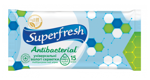 Серветки вологі Super Fresh 15шт. Антибактеріальні (120) - Фото 1 Серветки вологі Super Fresh 15шт. Антибактеріальні (120) - изображение 1