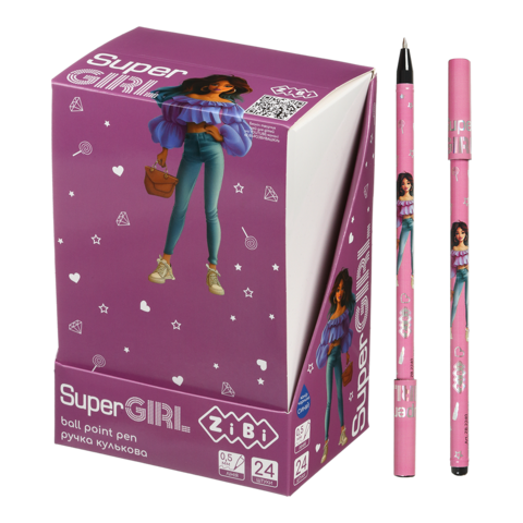 Ручка кулькова ZiBi 2240 SUPER GIRL синя (24) /ZB.2240/ - Фото 3 Ручка кулькова ZiBi 2240 SUPER GIRL синя (24) /ZB.2240/ - зображення 3