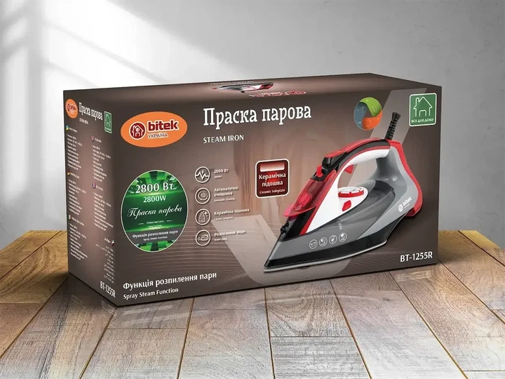 Бытовой домашний утюг паровой с керамической подошвой 2800Вт BITEK BT-1255R - изображение 2