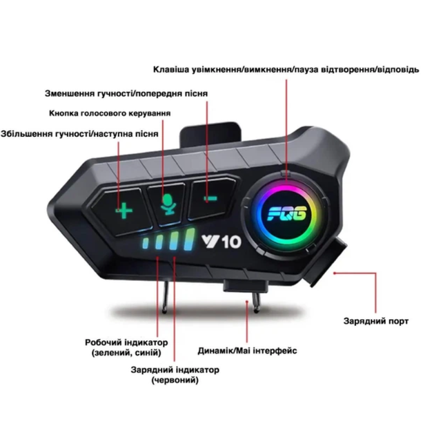 Мотогарнитура Y10 на шлем с мягким микрофоном и Bluetooth 5.3, беспроводная, черный - изображение 4