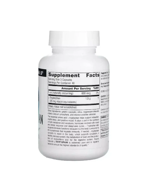 L-Триптофан Source Naturals 500 мг - 120 кап 20206200 - Фото 2 L-Триптофан Source Naturals 500 мг - 120 кап 20206200 - изображение 2