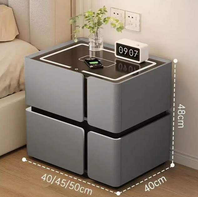 Смарт-тумба из экокожи с LED-подсветкой, USB, датчиком движения, беспроводной зарядкой и Bluetooth, серая - изображение 2