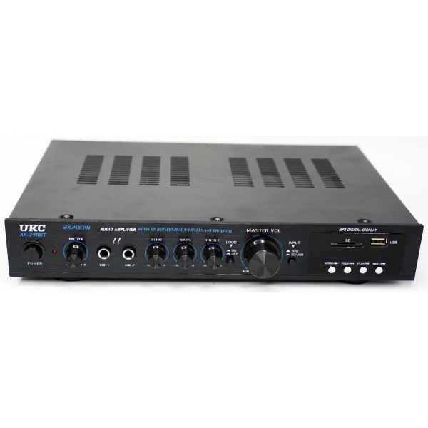Підсилювач звука 2x200W Bluetooth + КАРАОКЕ 2мікрофони UKC AK-298BTB - изображение 4