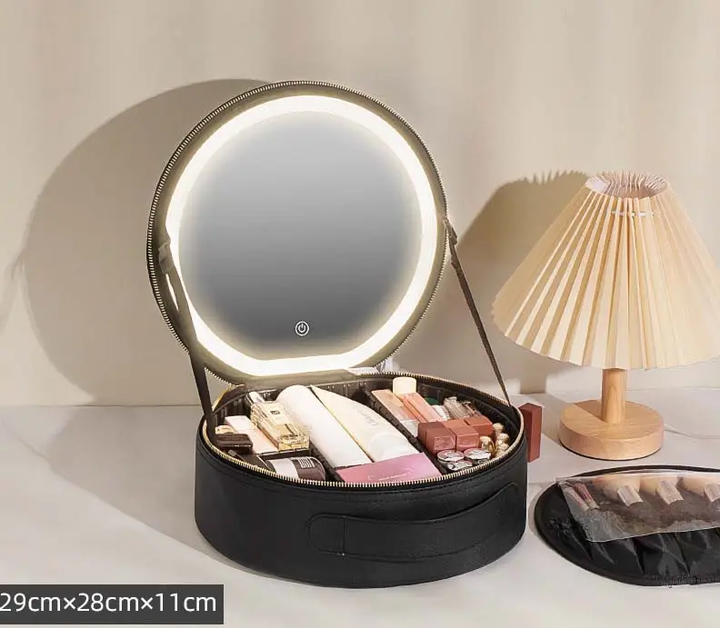 Косметичка валізатор із LED зеркалом кругла YB-032B - зображення 7