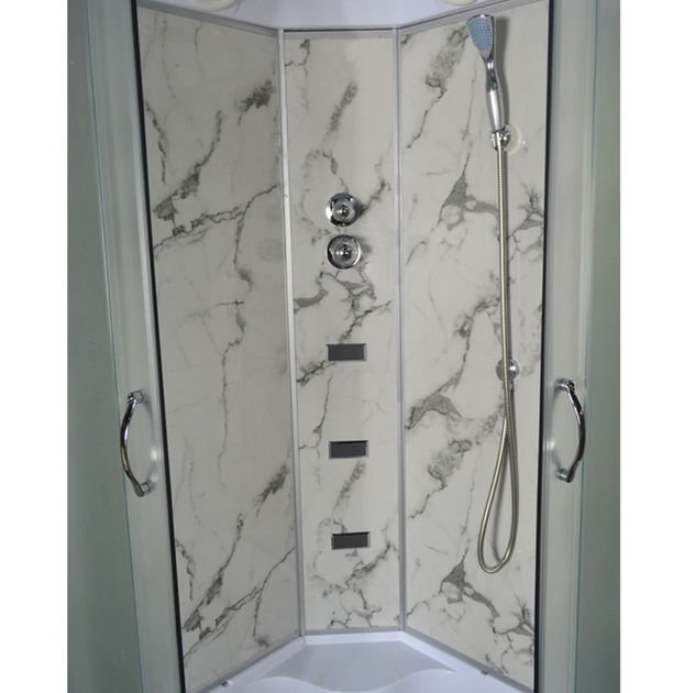 Душовий бокс TKF TKF90 Білий мармур WG 90×90×215 см, кутовий, хромовий профіль, матове скло, глибокий піддон - изображение 2