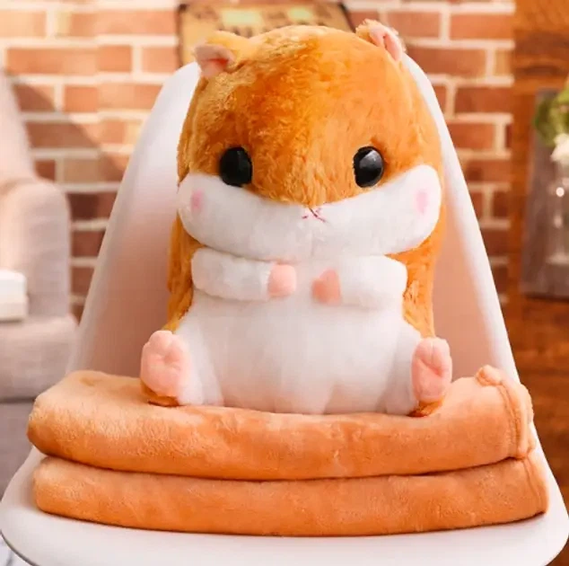 Мягкая игрушка с пледом Хомяк рыжий - Фото 1 Мягкая игрушка с пледом Хомяк рыжий - изображение 1