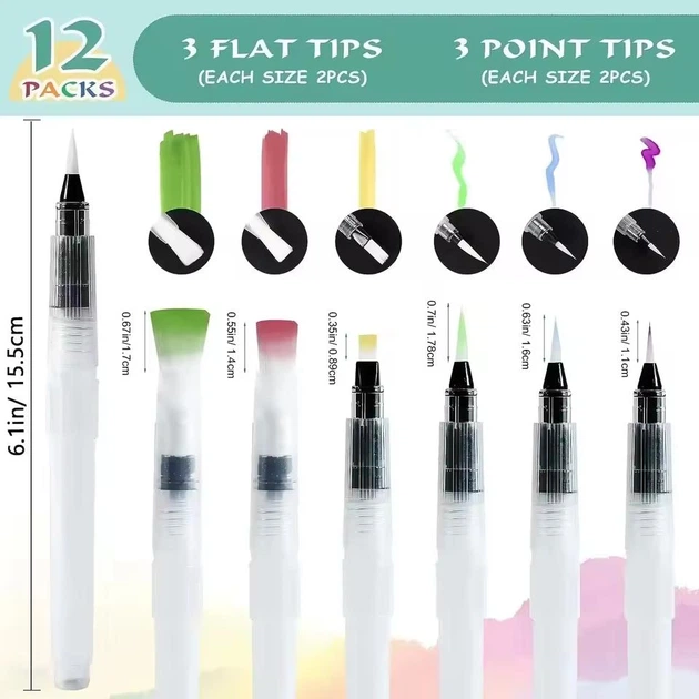 Набор водяных кистей Lonely Finger, 12 шт (water brush, резервуар для воды) - Фото 2 Набор водяных кистей Lonely Finger, 12 шт (water brush, резервуар для воды) - изображение 2