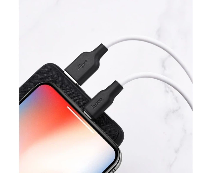 Кабель Hoco X21 Plus Silicone USB - Lightning 2.4A/1m Чорно-Білий - изображение 2