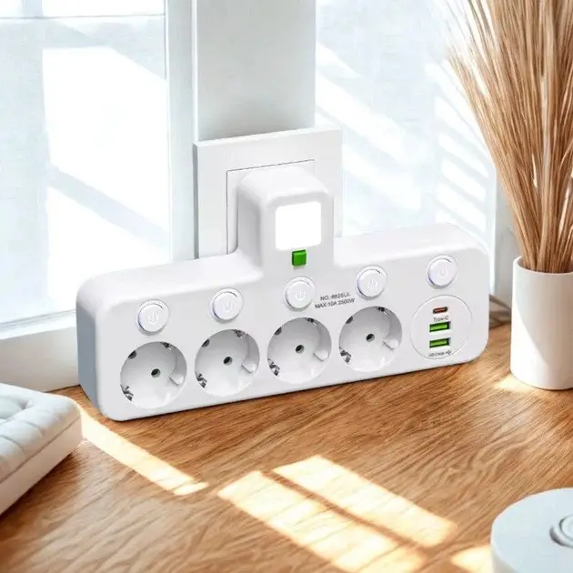 Сетевой фильтр RIAS 8625UL LED 4 розетки 2 USB 1 Type-C 2500W White (3_07878) - изображение 2