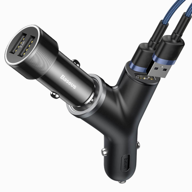 Автомобильное зарядное устройство Baseus Y type dual USB+cigarette lighter extended car charger Black - Фото 1 Автомобильное зарядное устройство Baseus Y type dual USB+cigarette lighter extended car charger Black - изображение 1