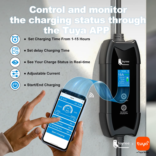 Зарядка для електромобіля Feyree 3.5кВт 16A, Type2 - Cat-EV-F9: App Version Wi-Fi - зображення 4