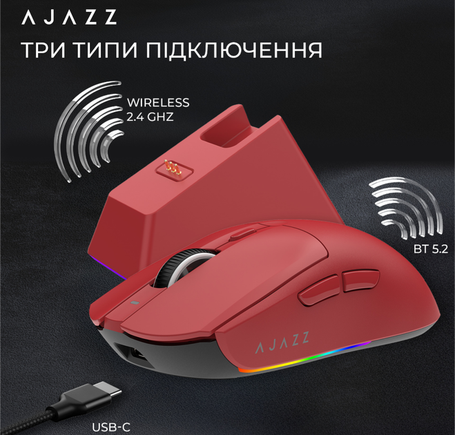 Мишка бездротова ігрова ajazz aj139 v2, red - изображение 5