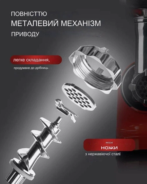 Електрична м'ясорубка Rainberg RB-2270, 3800 Вт, 3 в 1, з соковижималкою та овочерізкою Червона - изображение 7