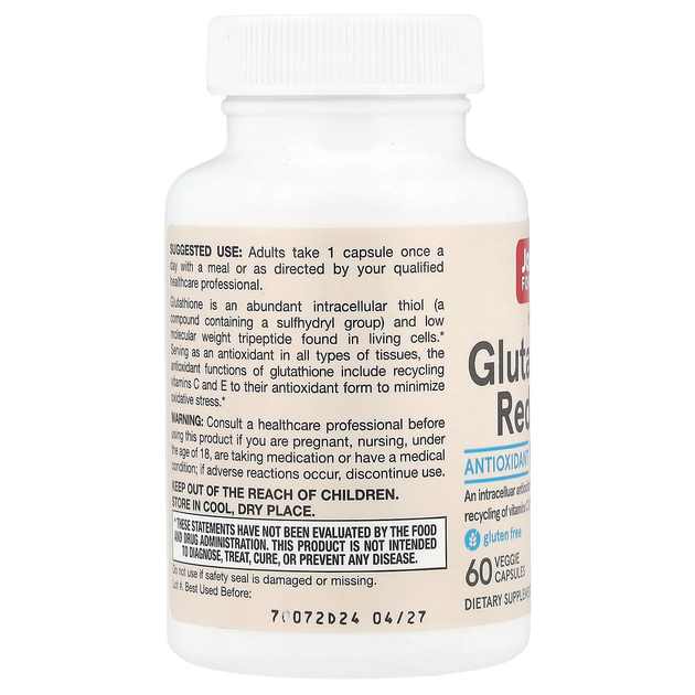 Глутатион Jarrow Formulas "Glutathione Reduced" восстановленный, 500 мг (60 вегетарианских капсул) - изображение 3