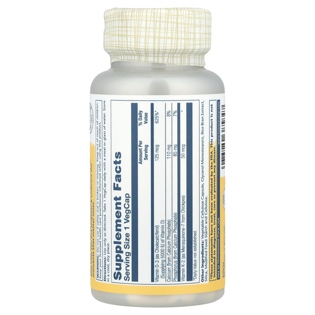 Витамин D3 и К2 SOLARAY, Vitamin D3 + K2, без сои, 60 капсул - изображение 2