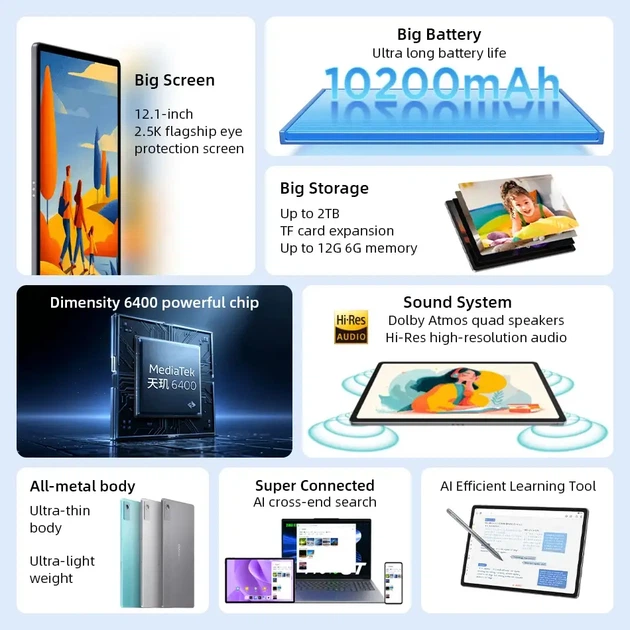 Планшет Lenovo Xiaoxin Pad 12.1 2025 8/128GB 2.5K 90Hz Dimensity 6400, 10200mAh 45W - изображение 3