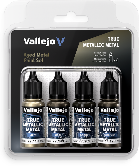 Набір акрилових фарб Vallejo True Metallic Metal 77.258 Aged Metal Paint Set (8429551772587) - зображення 1