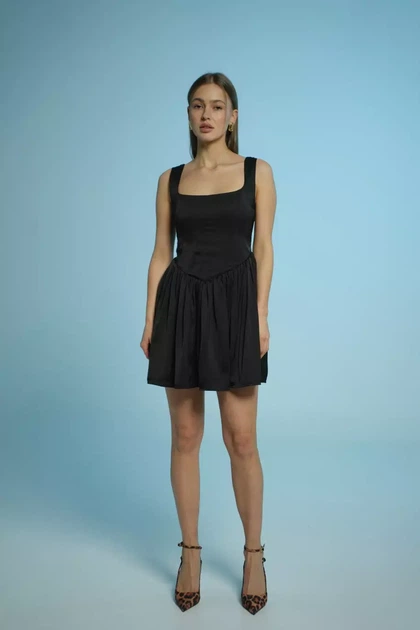 СУКНЯ З КОРСЕТОМ САТИНОВА DR004 2405342241983507 M/L Чорний - изображение 3
