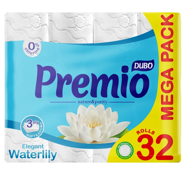 Туалетний папір ДИВО Premio тришаровий Waterlilly 32 шт (4820003837757) - Фото 1 Туалетний папір ДИВО Premio тришаровий Waterlilly 32 шт (4820003837757) - зображення 1