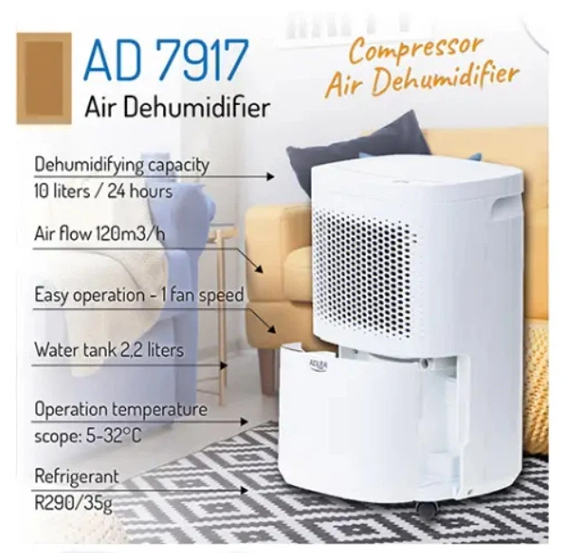 Осушитель воздуха Adler AD 7917, 245 Вт, с угольным фильтром, для дома, квартиры и подвала - изображение 6