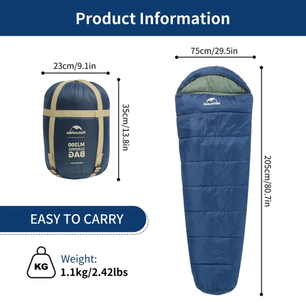 Спальник з капюшоном Naturehike MJ300 CNK2300SD014, темно-блакитний - Фото 2 Спальник з капюшоном Naturehike MJ300 CNK2300SD014, темно-блакитний - изображение 2