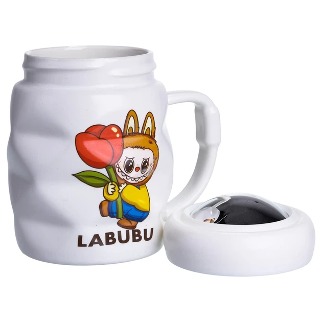 Чашка порцелянова з кришкою Labubu 400 (мл) подарункова кружка прикольна чашка для дітей на подарунок Білий з жовтим FM-54D - Фото 2 Чашка порцелянова з кришкою Labubu 400 (мл) подарункова кружка прикольна чашка для дітей на подарунок Білий з жовтим FM-54D - зображення 2