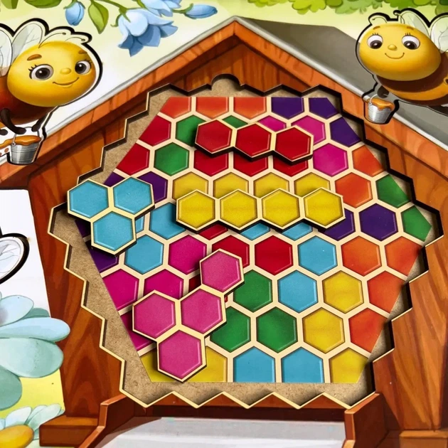 Дерев'яний пазл-вкладиш "Веселі бджілки" Ubumblebees (ПСД165) PSD165 сортер-тетріс - изображение 2