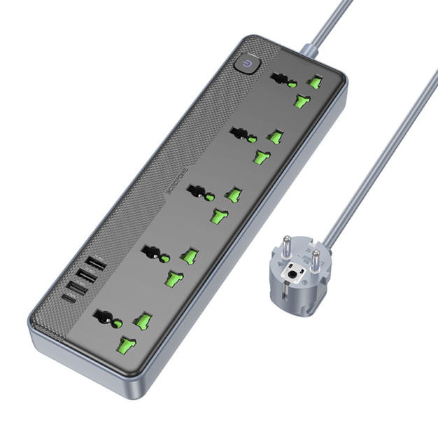Мережевий подовжувач Borofone BAC4A Lord 12W, 5 розеток, Type-C + USB, 1.5 м - Фото 1 Мережевий подовжувач Borofone BAC4A Lord 12W, 5 розеток, Type-C + USB, 1.5 м - зображення 1